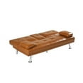 thumbnail image 4 of Derzers Faux Leather Futon Sofa Bed Cupholders and Pillows, Brown, 4 of 6