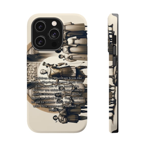 DistinctInk Tough Case for Apple iPhone 14 PRO (6.1" Screen), Compatible with MagSafe Charging - "Blessings of Children: Psalm 127:3 - A Heritage from God"