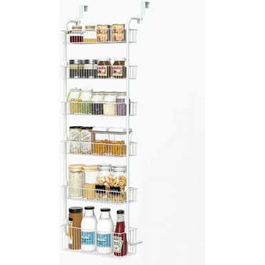 Delamu 6-Tier over Door Metal Spice Rack, over The Door Pantry Organizer, Hanging Shelf for Kitchen Storage and Organization, White 53.7 inch