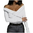 thumbnail image 1 of Women Exquisite Retro Young One Shoulder Backless Solid Color Long Sleeve Polyester Top(White,S), 1 of 4