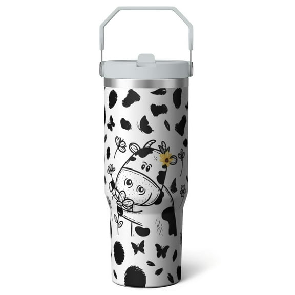 1pc dairy cow 30oz Tumbler with Straw & Handle - Insulated Stainless Steel Cup | Holiday Gift for Man Women (Christmas, Valentine's, Birthday)