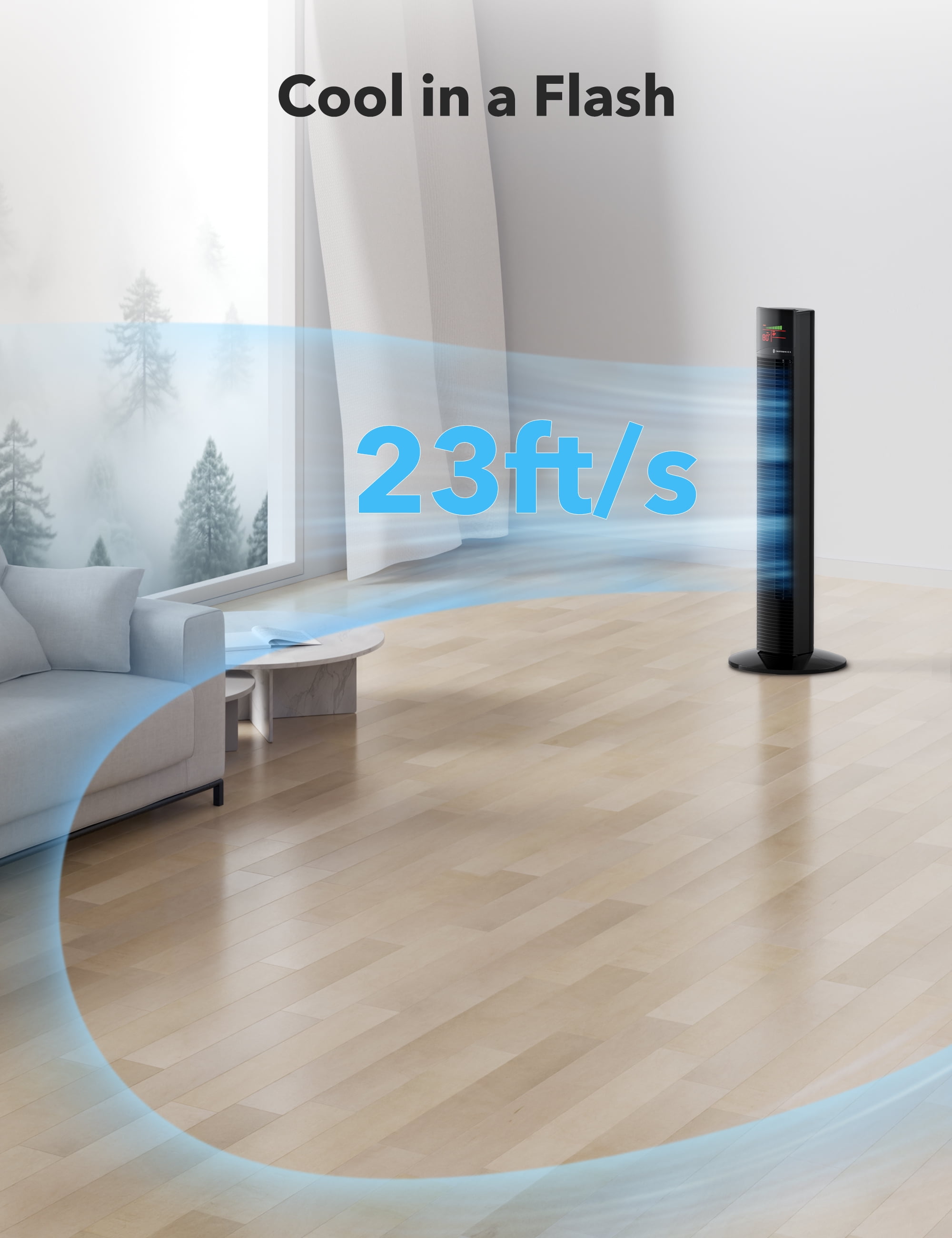 TaoTronics Tower Fan, 36" Cooling Fan with Remote, 65° Floor Fan Oscillating, Powerful Fan with 9 Modes, Large LED Display, 12-Hour Timer, Quiet Portable Bladeless Fan for Bedroom Living Rooms Office