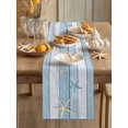 thumbnail image 3 of Summer Beach Theme Table Runner, Blue and White Wood Grain Beige Starfish Cotton Linen Kitchen Table Decoration Washable Dining Tabletop Runners for Home Party Decor 14x72 Inches, 3 of 9