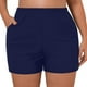 thumbnail image 3 of Prolriy - Bañador corto para mujer, talla grande, cintura alta, tipo slip de playa, fruncido, corte alto, cobertura completa, para yoga y deportes, color azul oscuro, talla M, 3 of 7