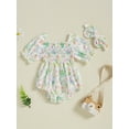 thumbnail image 2 of aturustex Infant Baby Girl Cute Bubble Romper 0 3M 6M 9M 12M 18M Newborn Animal Floral Print Bodysuits Short Sleeve Romper Square Neck Smocked Jumpsuiashion Loose Casual Daily Summer Outfits, 2 of 7