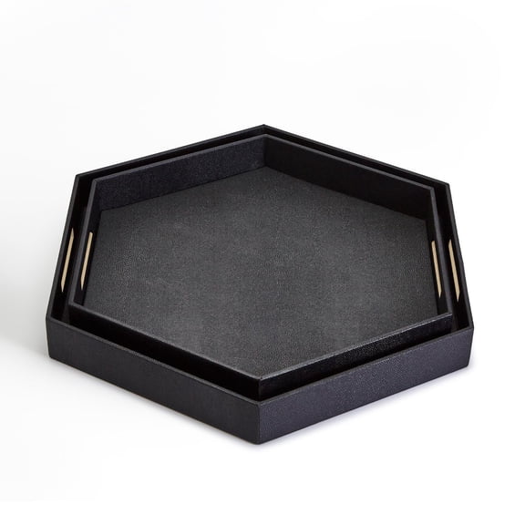 Two's Company Black Hexagon Stingray Trays, Set of 2, 20"x23"