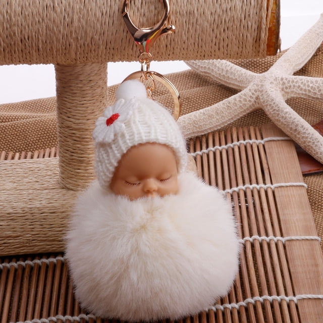 Kcodviy Cute Fur Fluffy Pompom Zipper Pouch and Holder Sleeping Doll Key Men Key Holder Chains Keyrings Bags Charm Key Rings and Chains Pendant
