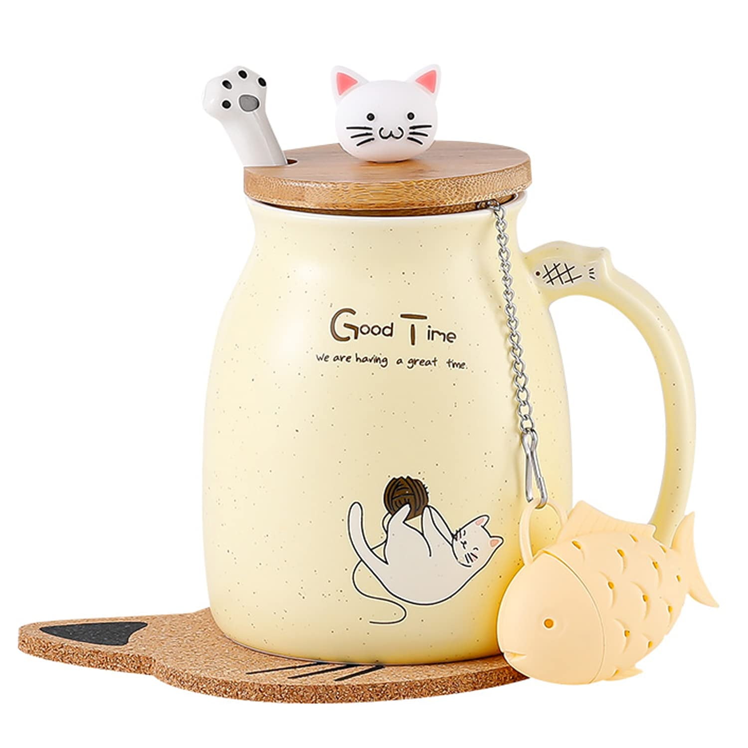 Cute Ceramic Cat Mugs With Lids Or Coaster Novelty Lovely - Temu