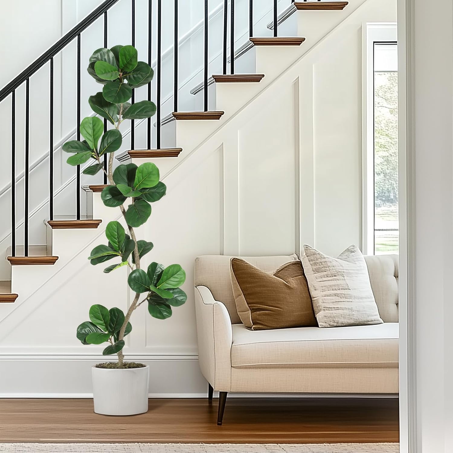 Artificial Fiddle Leaf Fig Tree - Home Fake Plant with Black Planter, Large Floor Plants for Home or Office Decor - Artificial Plants Indoor
