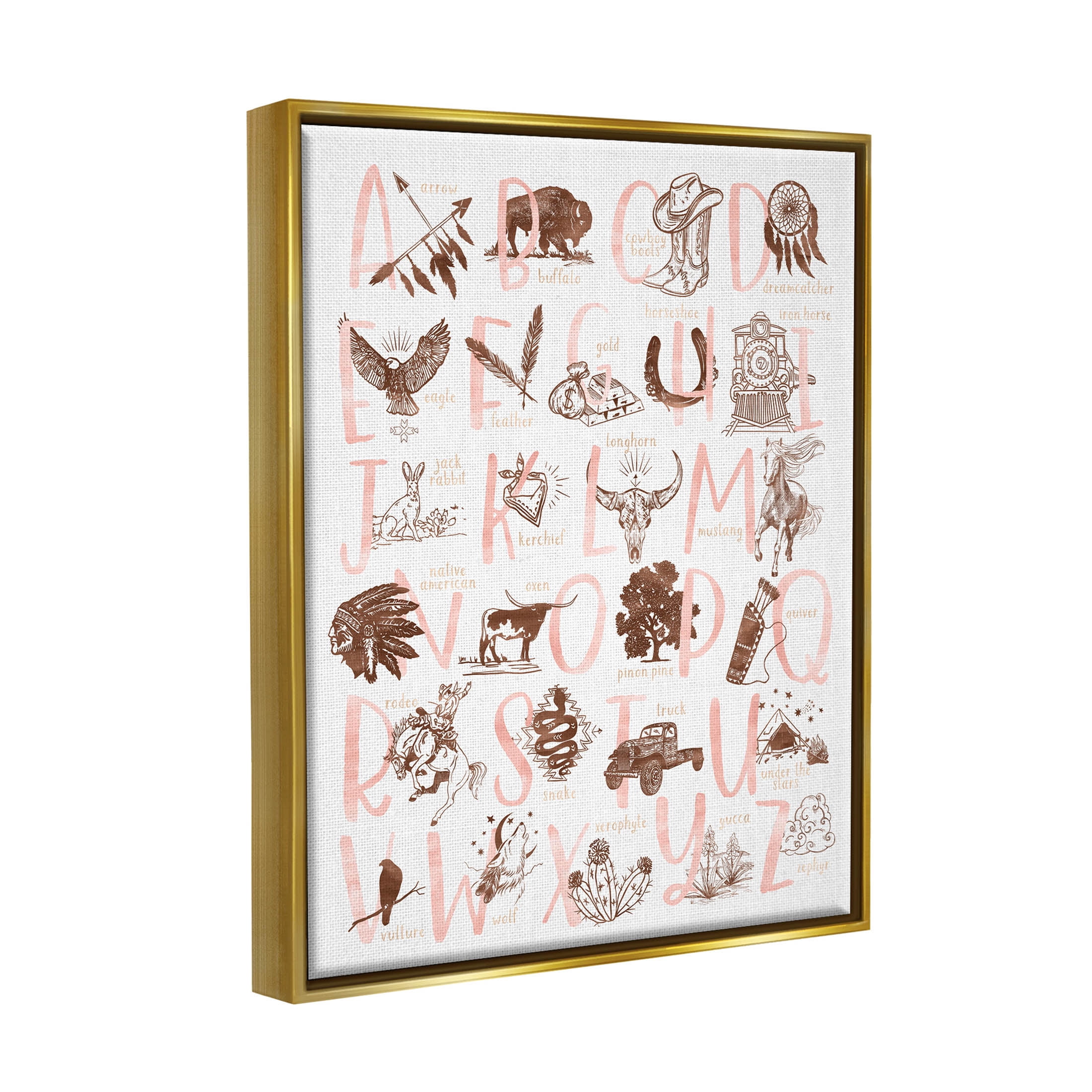 Southwestern Style Alphabet Learning Animals & Insects Graphic Art Metallic Gold Framed Art Print Wall Art