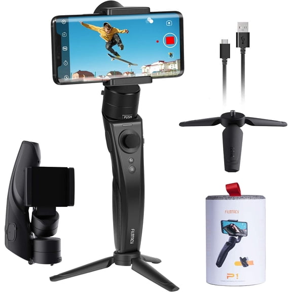 Filmtacy Handheld Gimbal stabilizer with Tripod for iPhone 11/11pro/11pro max/Xs/Xs Max/Xr/X for Android for Samsung Lightweight Extended and Foldable for Vlog YouTube Live Video TikTok
