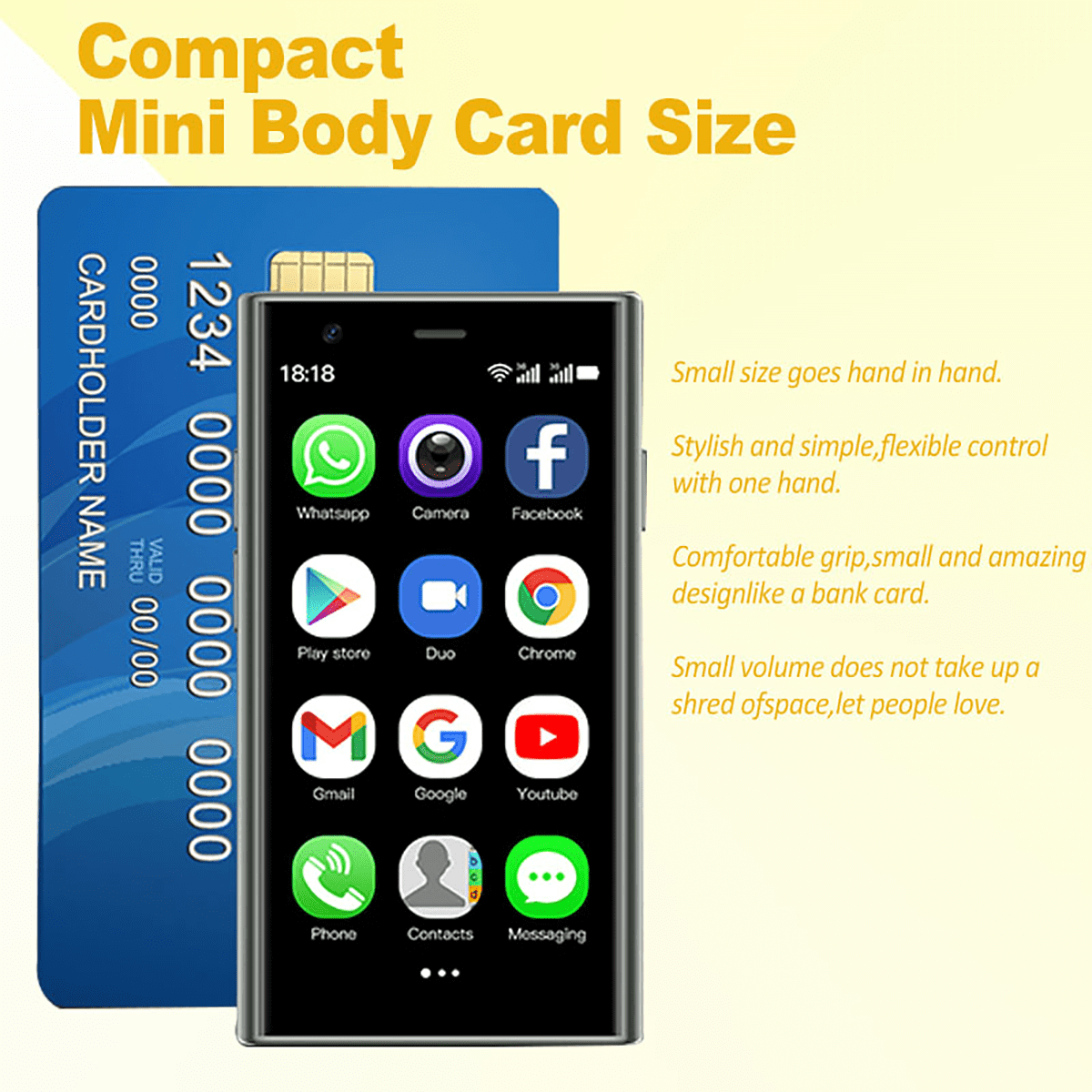 Mini Smartphone 3.0-inch HD 3G Smartphone 2GB+16GB  Compact Phone Download Apps Dual SIM Dual Standby WiFi Android 8.1 Touchscreen Phone GPS Compact and Portable Best Backup Phone Creative Gift