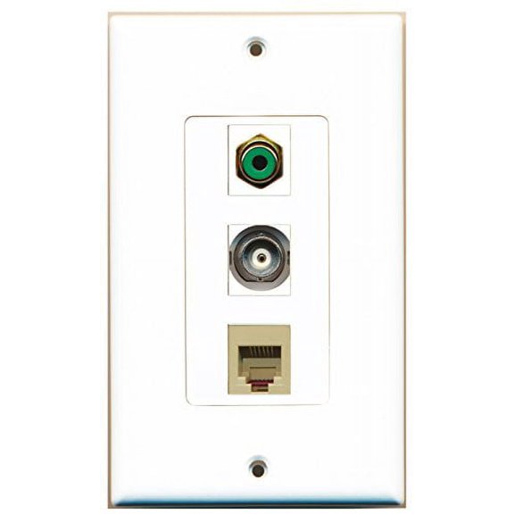 RiteAV - 1 Port RCA Green and 1 Port Phone RJ11 RJ12 Beige and 1 Port BNC Decorative Wall Plate Decorative