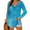 thumbnail image 2 of Ketyyh-chn99 Women's Casual Long Sleeve Tops V Neck Fashion Loose Pullovers T-Shirts Tunic Tops Blue,2XL, 2 of 5