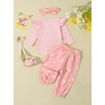 thumbnail image 4 of Hirigin Newborn Baby Girl I Get My ATTITUDE from Outfits Rib Knit Ruffle Romper Daisy Print Pants Headband Fall Winter Clothes Set, 4 of 8