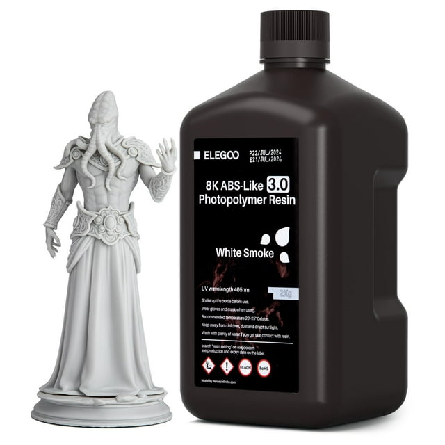 Impresora 3D de resina ELEGOO mejorada 8K, tipo ABS 3.0, 2 kg, blanca