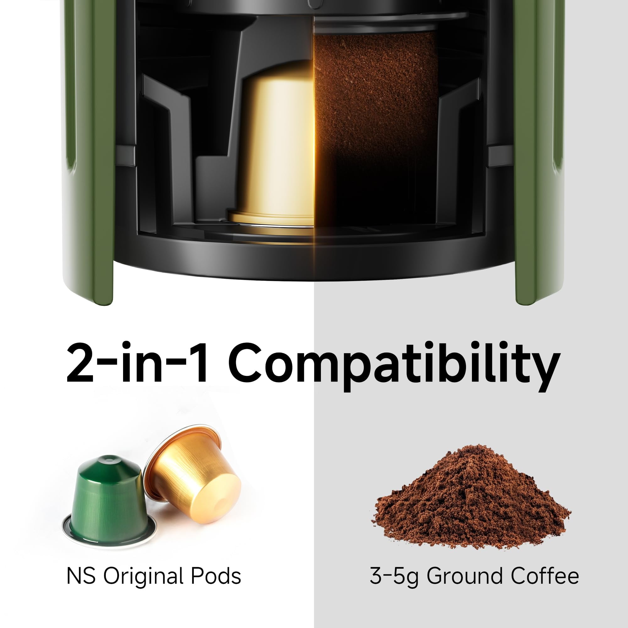 HiBREW H4D Manual Espresso Maker, Portable Hand-Pump Coffee Machine with Cup, Compatible with Ground Coffee & Nes Pods