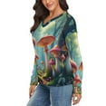 thumbnail image 2 of Enchanted Forest Mushroom Scene V-neck Sweater Winter Clothes Long Sleeve Knitwear Sweater Women's Pullover, 2 of 5