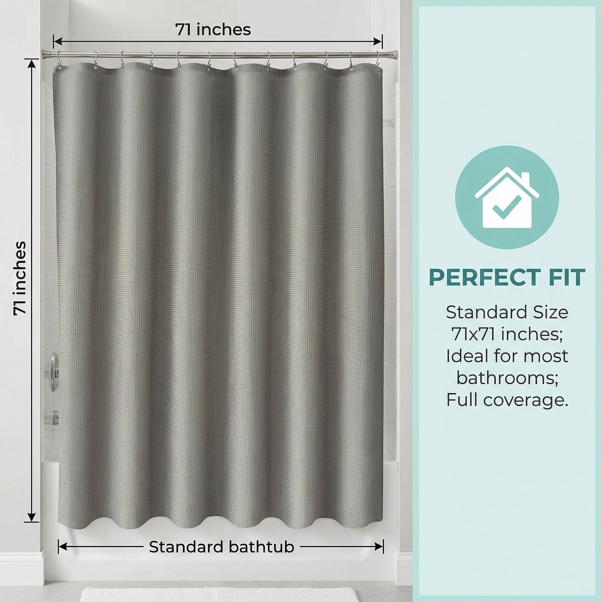 Unique Bargains Waterproof Geometry Shower Curtain Set with 12 Hooks Grey 71"W x 71"L