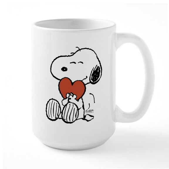 CafePress - Peanuts: Snoopy Heart Ceramic Mug - 15 oz Ceramic Large White Novelty Mug