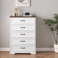 thumbnail image 6 of Sakiyr 5-Drawers Dresser for Bedroom, Wood Tall Chest of Drawers Storage Organizer Cabinet for Living Room, Entryway, Hallway, White & Brown, 6 of 8
