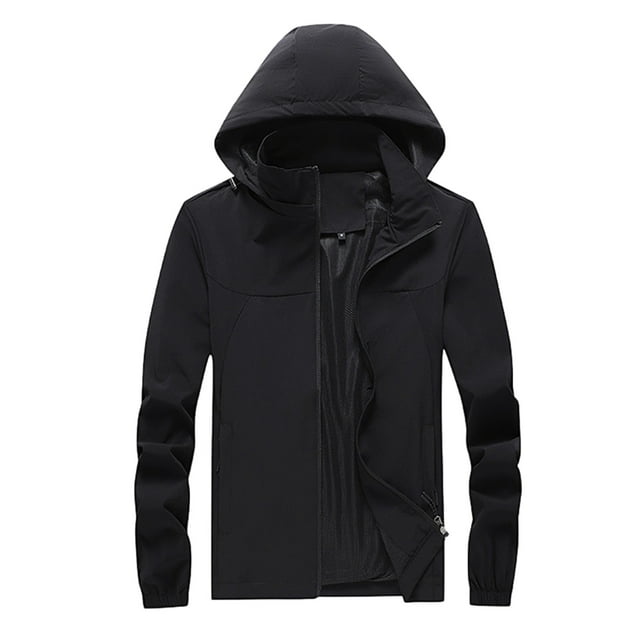 Veste pour Hommes avec Capuche Amovible Coupe-Vent Légère pour Randonnée en Plein Air Fermeture Éclair Manches Longues Décontractée avec Poches Coupe-Vent Fine