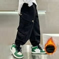 thumbnail image 7 of SonxaHe Big Boys Pants Warm Drawstring Elastic Joggers Loose Sports Winter Cargo Sweatpants Black,Sized 8-9, 7 of 7