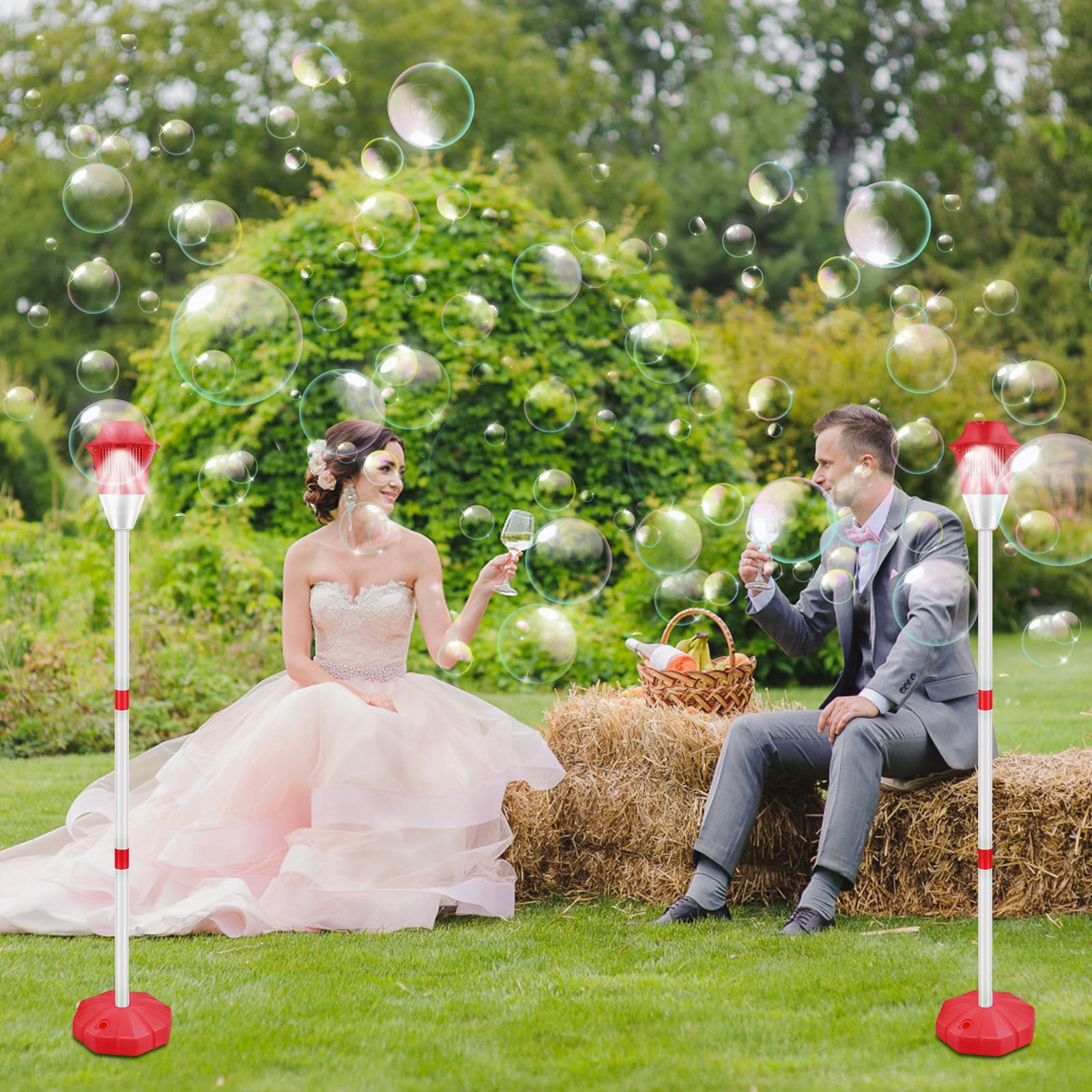 Tcwhniev Bubble Machine with Lights and Music Flexible Bubble Blower Adjustable Vertical Bubble Machine Portable Bubble Maker for Outdoor Birthday Party Wedding