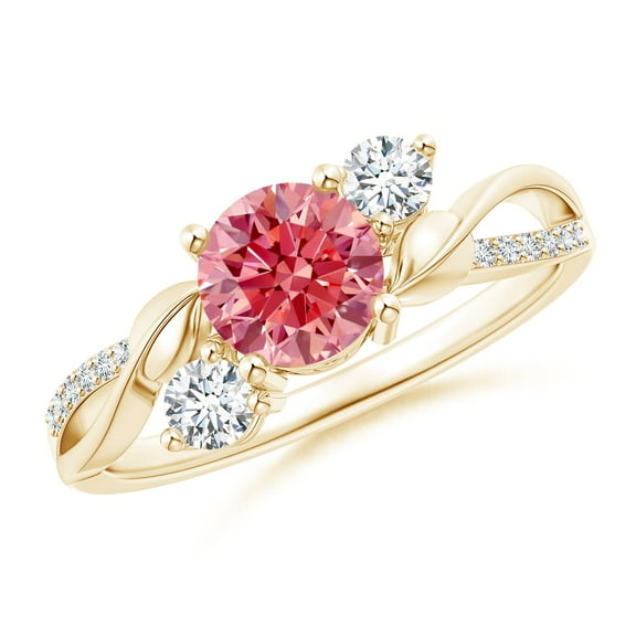 ANGARA Lab Grown Pink & White Diamond Twisted Vine Ring for Women in 14K Yellow Gold (Size-6mm| Clarity-VS) | April Birthstone, Anniversary, Jewelry Gift for Women | Lab-Grown Pink Diamond Ring