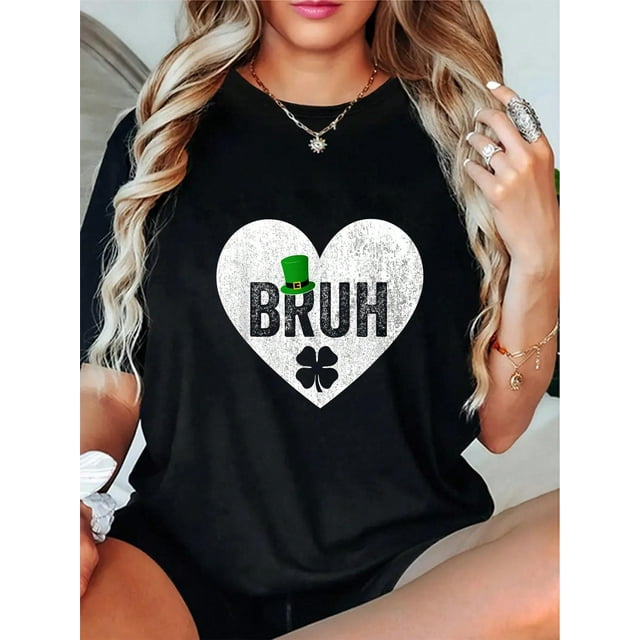 Camiseta retro BRUH de duende con trébol del Día de San Patricio, 100 % algodón, estilo informal