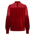 thumbnail image 3 of HongQid Women Patchwork Velvet Tops Mock Neck Puff Long Sleeve Spring Fall Vintage Dressy Blouse, 3 of 7