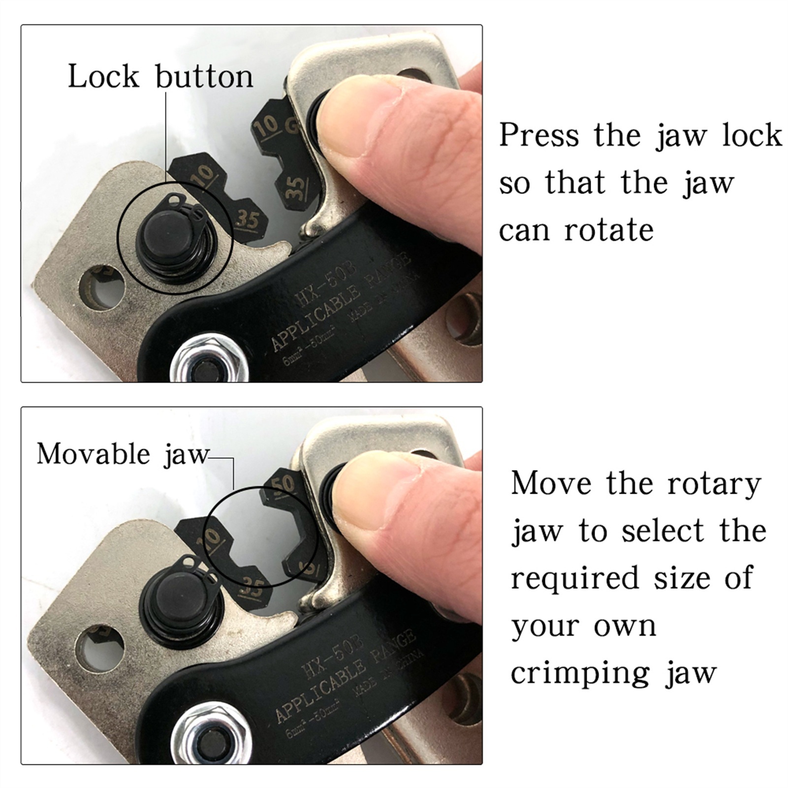 Cable Crimping Tool Kit Copper Ring Terminal Crimping Pliers HX-50B 6.0 - 50mm2 Automotive Battery Connector 60/100PCS BOX ,Built to Last
