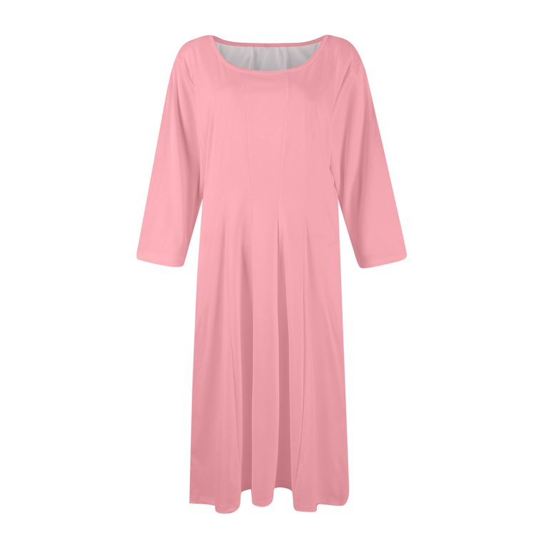 Evdexr 3/4 Sleeve Fit and Flare Dresses for Women Solid Color A Line Flowy Dress Crew Neck Casual Midi Dress with Pockets Pink 3XL Evdexr 3/4 Sleeve Fit and Flare Dresses for Women Solid Color A Line Flowy Dress Crew Neck Casual Midi Dress with Pockets Pink 3XL