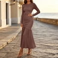 thumbnail image 2 of TFEOQRY Womens Maxi Dress Crew Neck Long Sleeve Ruched Bodycon Slim Flowy Hem Formal Party Long Dresses, 2 of 9