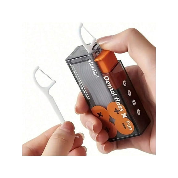 Portable Dental Floss Picks Dispenser,Automatic Pop-Up Storage 10 Picks Clean Teeth Oral Care Box Dental Floss Picks Dispenser For Easy Refillable Adult Floss Travel Holder Case Orange Painting