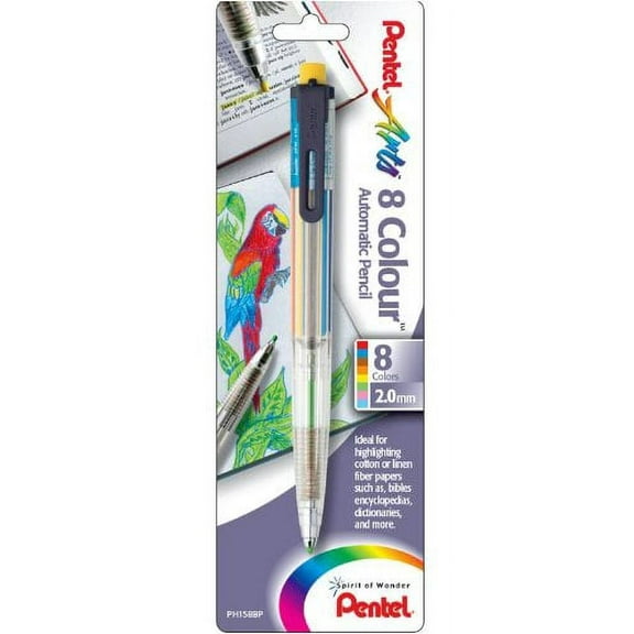 Pentel Arts 8 Colour Automatic Pencil, Assorted Accent Clip Colors, 1 Pack (PH158BP)