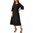 thumbnail image 4 of Vestido midi casual elegante de cuello redondo con campana de 3/4 y cintura ajustable con bolsillos de INSPIRE CHIC, 4 of 5