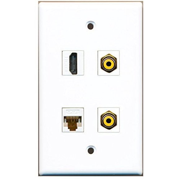 RiteAV - 1 Port HDMI 2 Port RCA Yellow 1 Port Cat6 Ethernet White Wall Plate