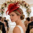 thumbnail image 6 of Qiopertar Vintage Fascinator Hat, Flower Mesh Ribbons Feathers Headband Clip, Tea Party Bridal Cocktail Headwear for Women Girls, Red, 6 of 6