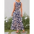 thumbnail image 2 of Anbech Floral Women Summer Dress V Neck Short Sleeve Beach High Waist Smocked Dress, 2 of 6