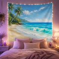 thumbnail image 2 of Tropical Beach with Palm Trees and Ocean Waves on a Sunny Shore, Serene Coastal for Beach Lovers, Vacation Art Decor, Holiday Gift, Tapestry Wall Hanging for Bedroom and Living Room, 2 of 7