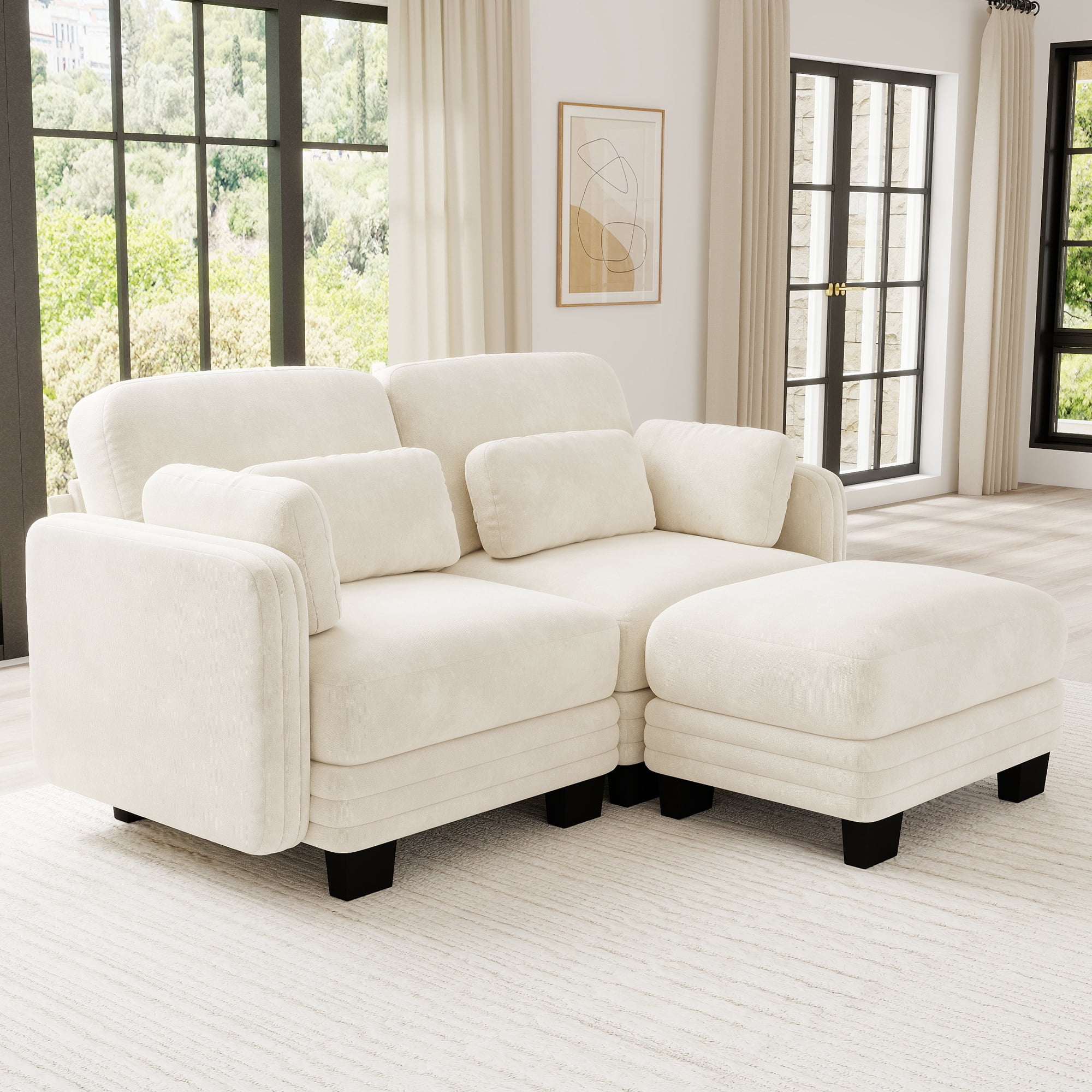 70" Modern Modular 2 Seater Loveseat Sofa Couch with 1 Ottoman and 4 Pillows