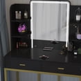 thumbnail image 4 of PAKASEPT Makeup Vanity Table Set with Square Lights Mirror, Makeup Vanity with 2 Drawer, 6 Shelves, Cushioned Stool & Built-in Light Strip for Bedroom, Bathroom,Black, 4 of 7
