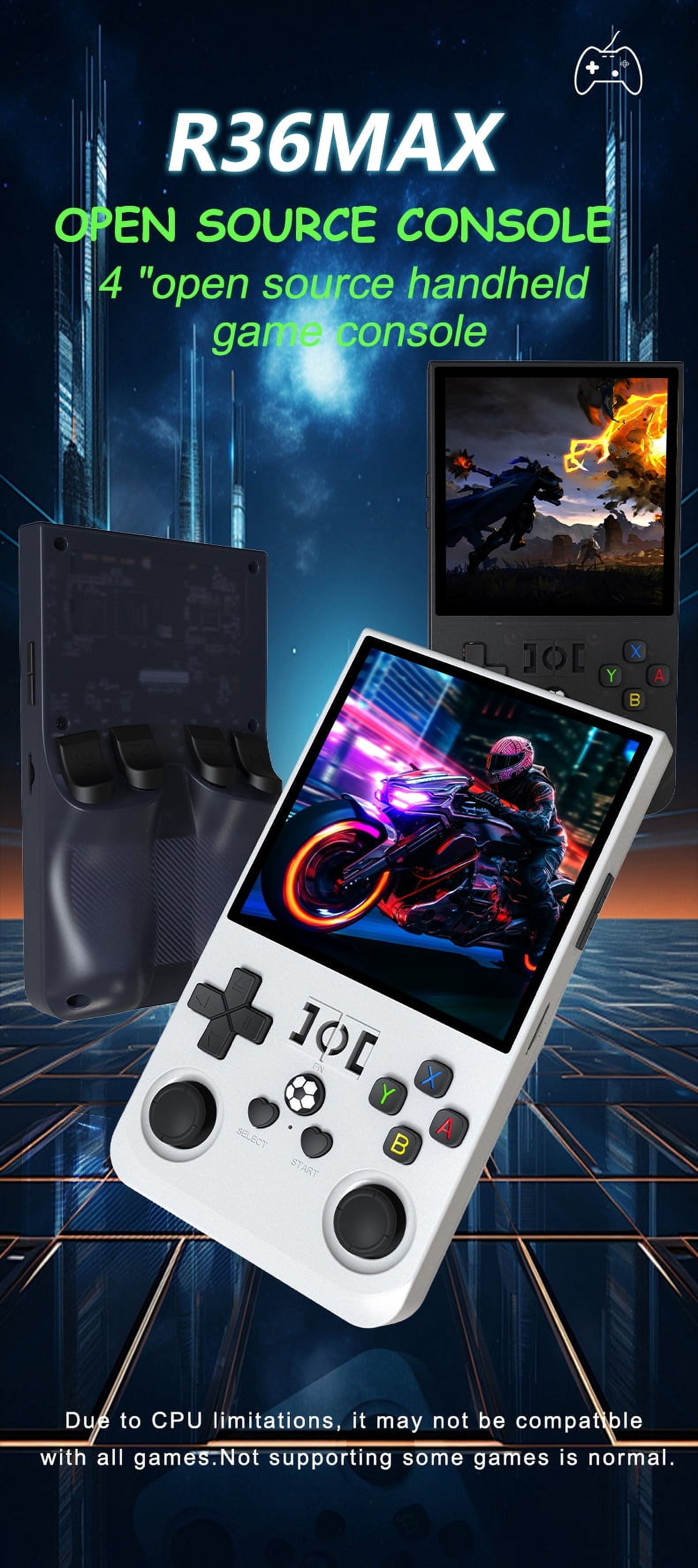 The latest R36SMAX open source handheld game console, nostalgic arcade game, 4.0-inch 3D large screen, GBA dual joystick,white,128G