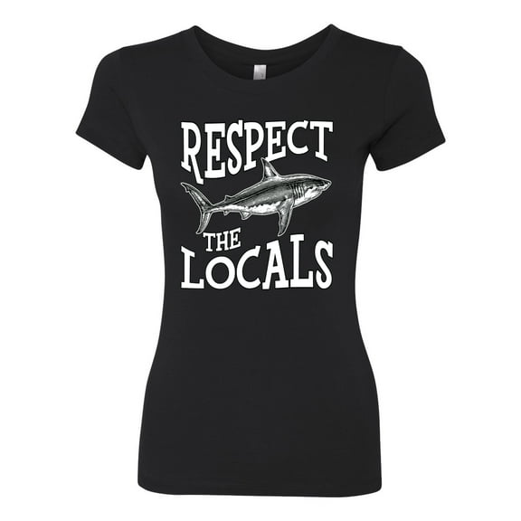 Wild Bobby Respect The Locals Save Our Oceans Shark Animal Lover Women Slim Fit Junior Tee, Black, Small