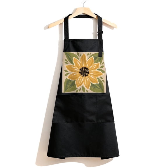 RKSupls Waterproof Bib Apron with 3 Pockets, Brushstroke Sunflower Painting Adjustable Neck Strap Soft Polyester Water Resistant Apron for Kitchen Restaurant Home Use