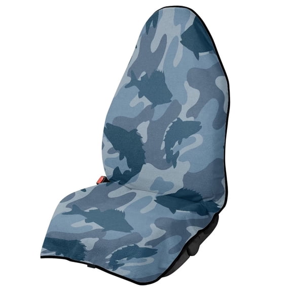 KUIFORTI Blue Camo Fish Print Waterproof Car Seat Cover Towel, Washable Non-Slip Front Seat Car Seat Protector for Gym Workout Hiking Beach Use, Fits Most Cars, SUVs, Trucks