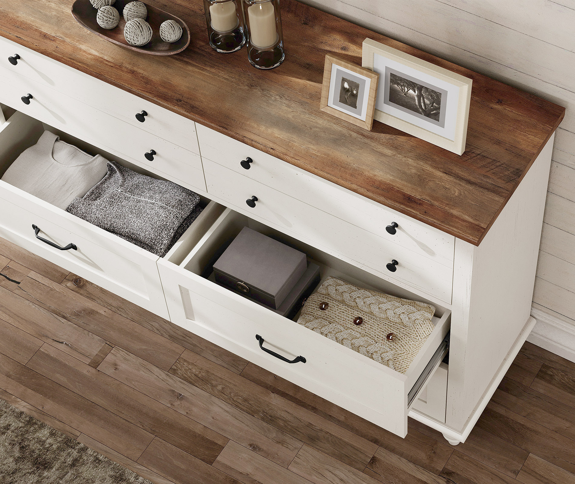 Set of 2 Dressers with 16 Drawers, Large Dresser TV Stand for Living Room Kids Room, White