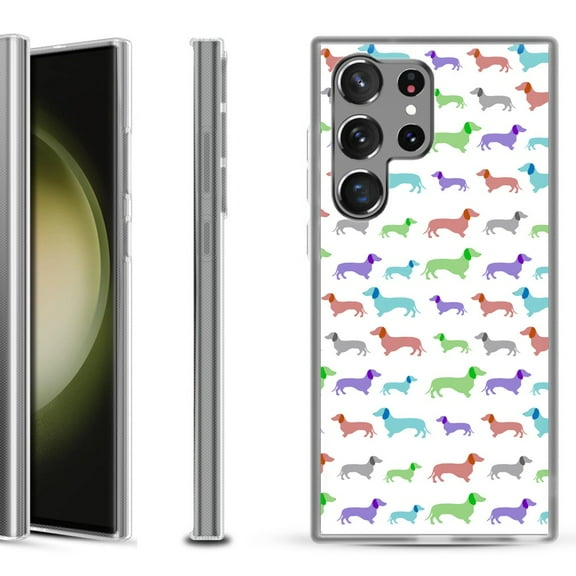 Shockproof Gel Phone Case for Samsung Galaxy S23 Ultra 5G, by OneToughShield ® - Colorful Dachshund/Puppy