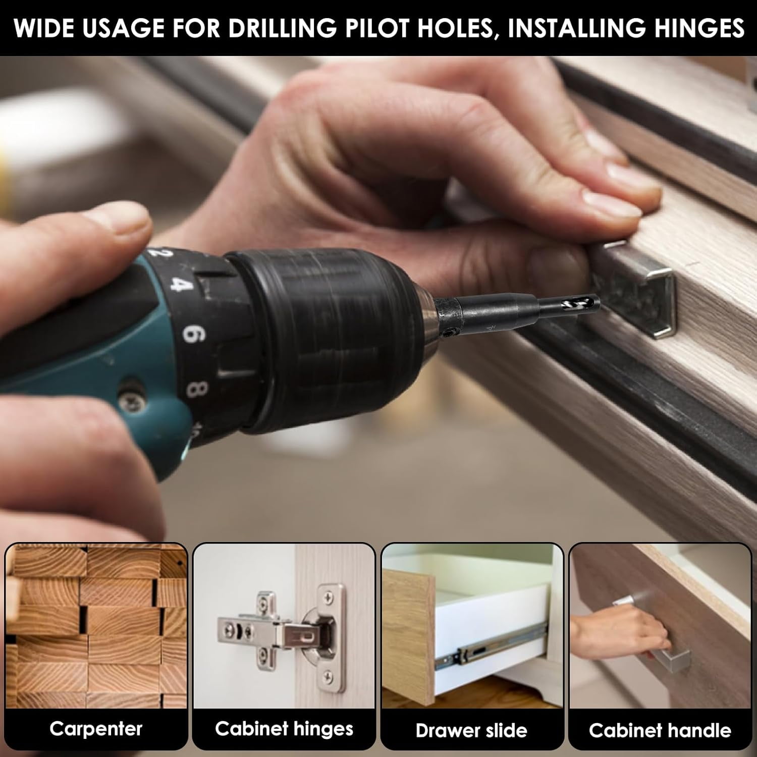 ABCISI 18 PCS Self Centering Hinge Drill Bit Set, 6 PCS 1/4" Hex Shank VIX Bit & 10 PCS 1/64”-5/64” Hinge Center Drill Bits & 2 PCS Hex Key for Woodworking Wood Cabinet Window Door